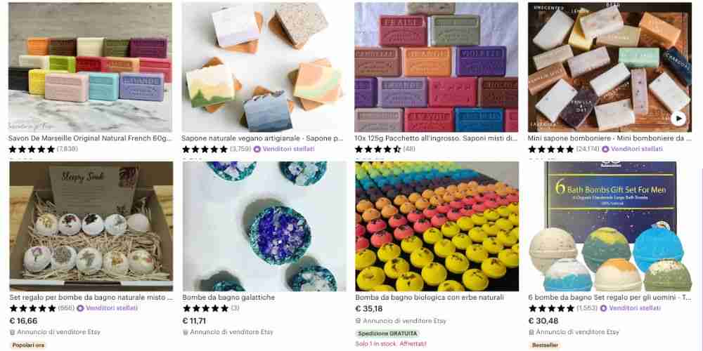 saponi e bombe da bagno colorati a forma di cubi e sfere messe in vendita su vinted