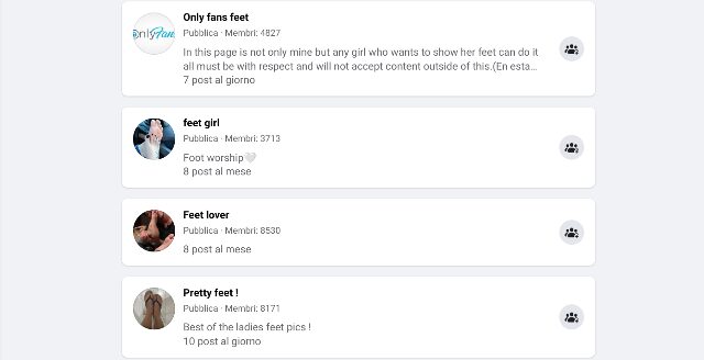 ricerca di facebook con termine "sell feet pics" per vendere foto di piedi su facebook