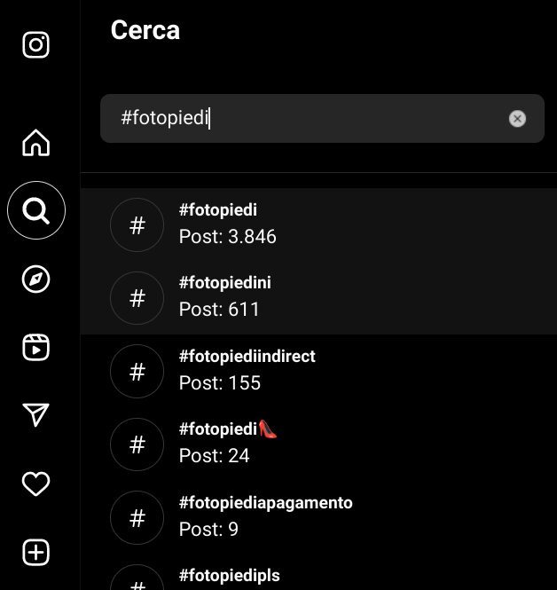 ricerca instagram per vendere foto dei piedi su instagram tramite gli ashtag