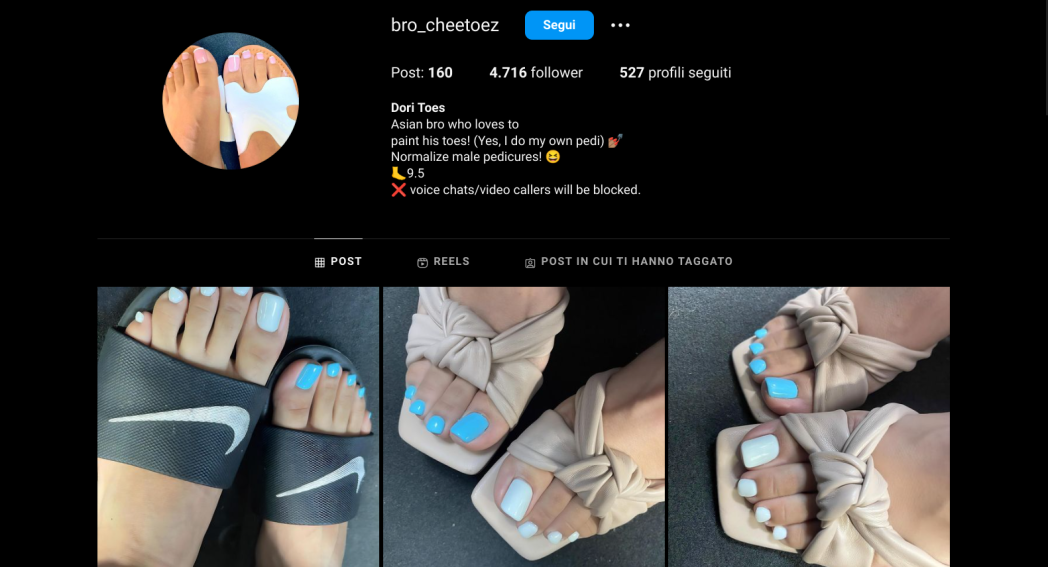 esempio di portfolio su instagram sui piedi