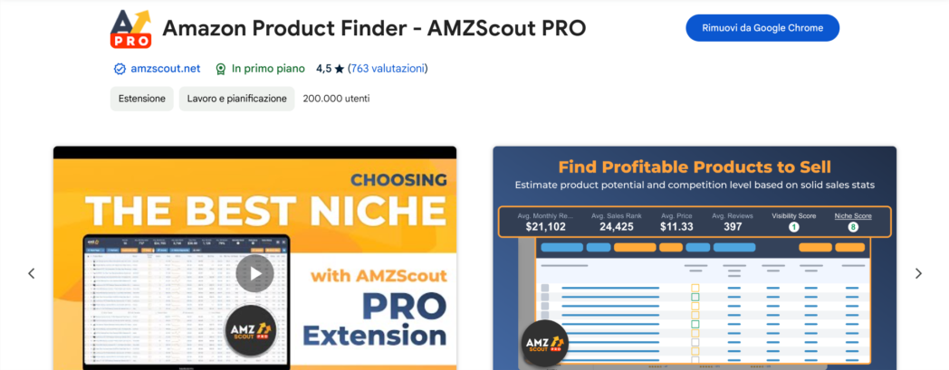estensione AMZScout PRO sul chrome web store