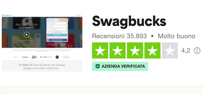 punteggio recensioni di Swagbucks su Trustpilot