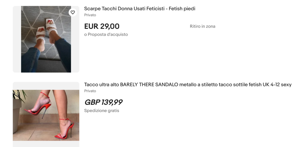 Scarpe usate per feticisti vendute su ebay
