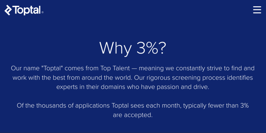 concetto di "top 3% dei talenti freelance" su Toptal
